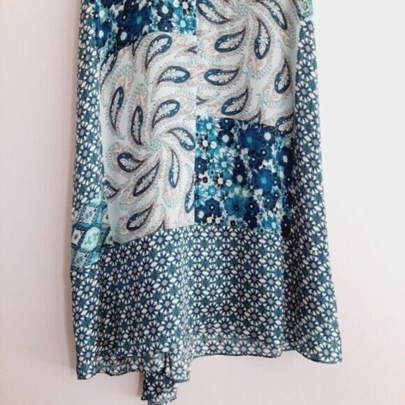 ELIE TAHARI 100% Silk Midi Dress Asymmetrical Paisley Floral Blue Sz S - Picture 7 of 8